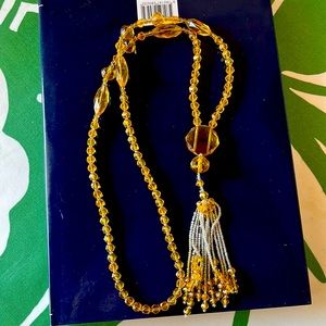 Antique yellow and clear crystal bead necklace